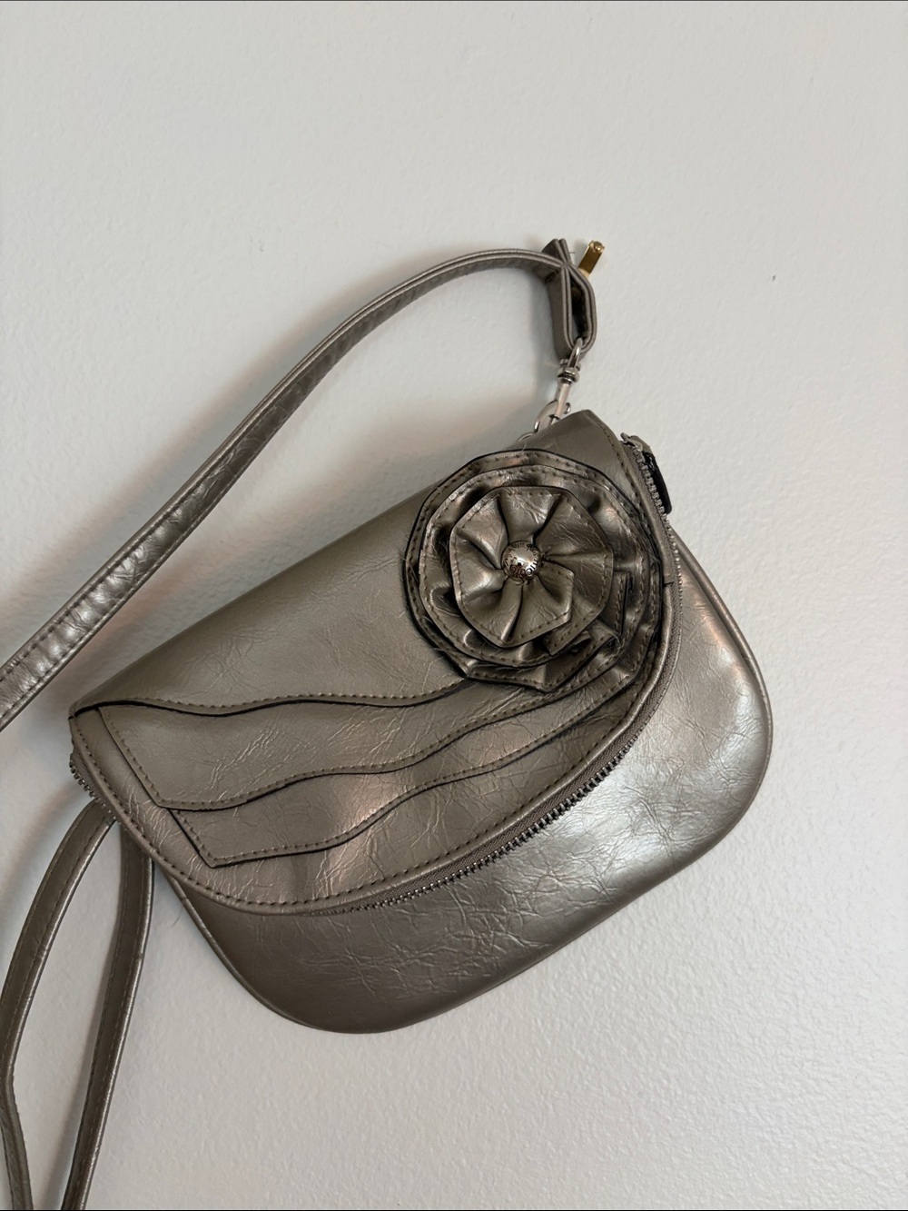 Silver Floral Accent Crossbody Bag - Women